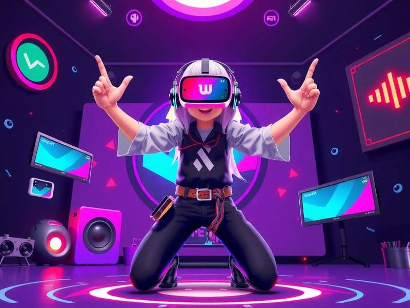 A vibrant VRChat stream on Twitch showing multiple avatars in a fantastical world