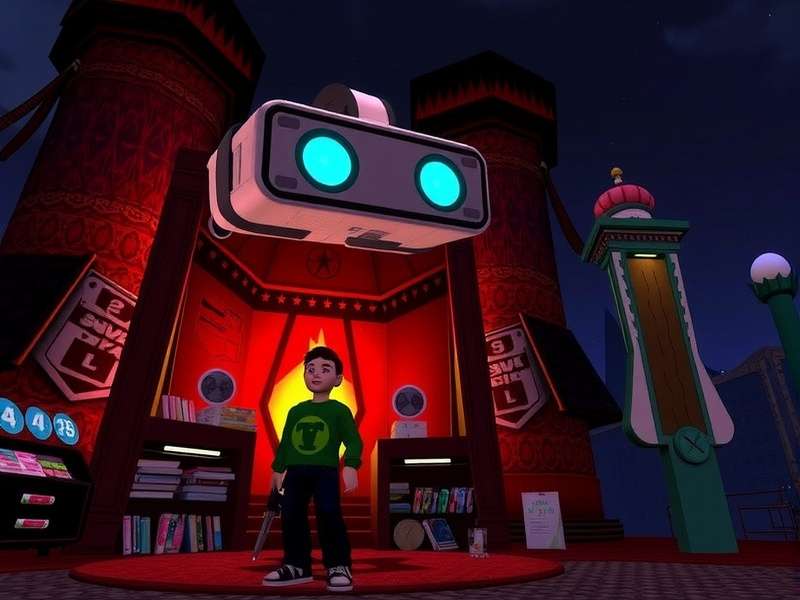 A person wearing a VR headset interacting with a complex digital interface