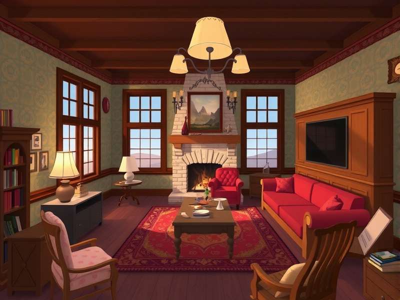 A serene virtual home environment in VRChat with cozy lighting and custom avatars