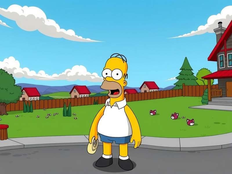 Homer Simpson avatar posing in a VRChat world with donuts