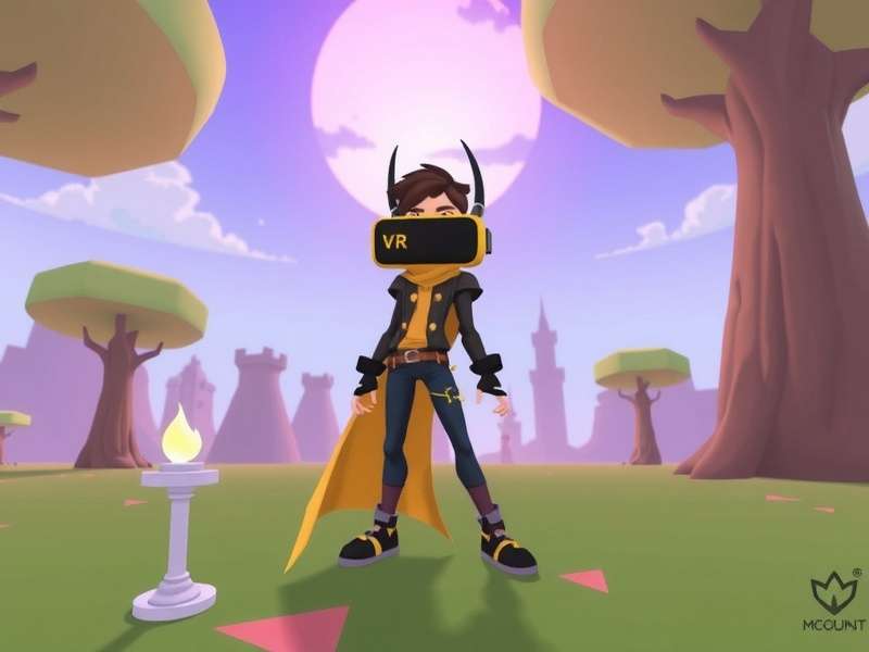 A vibrant collage showing toon-styled VRChat avatars interacting in a stylized mobile world