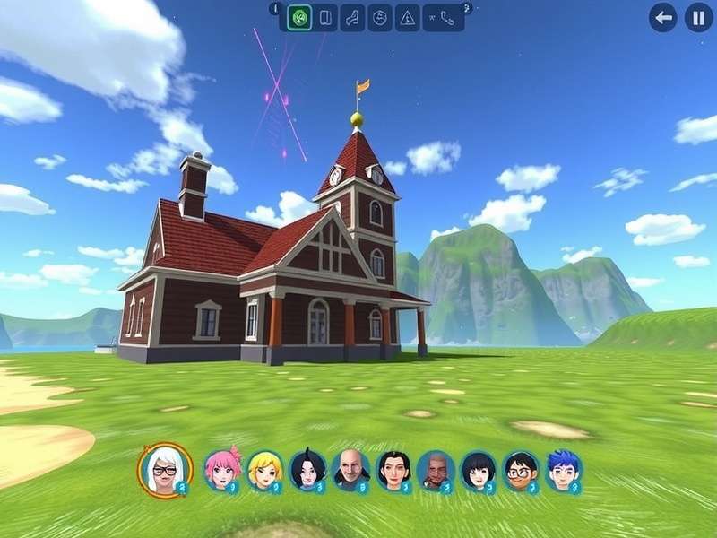 A vibrant VRChat Home World showing a cozy virtual living space with avatars