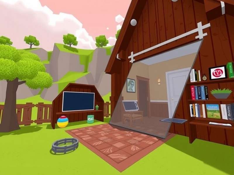 VRChat user customizing their home world interface in a futuristic virtual space