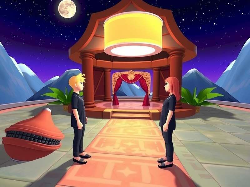 VRChat Home World Music themed environment with neon lights and social avatars