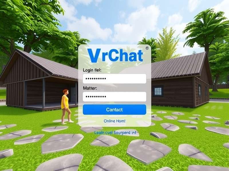 VRChat Home Login Page interface showing the login screen with metaverse-themed background